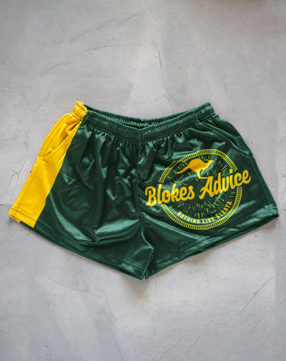 Aussie Footy Shorts - Green & Gold